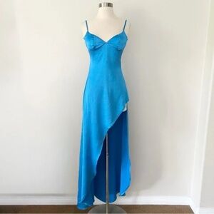 Arcina Ori NWT Amari Blue Satin High Slit Gown Dress XS